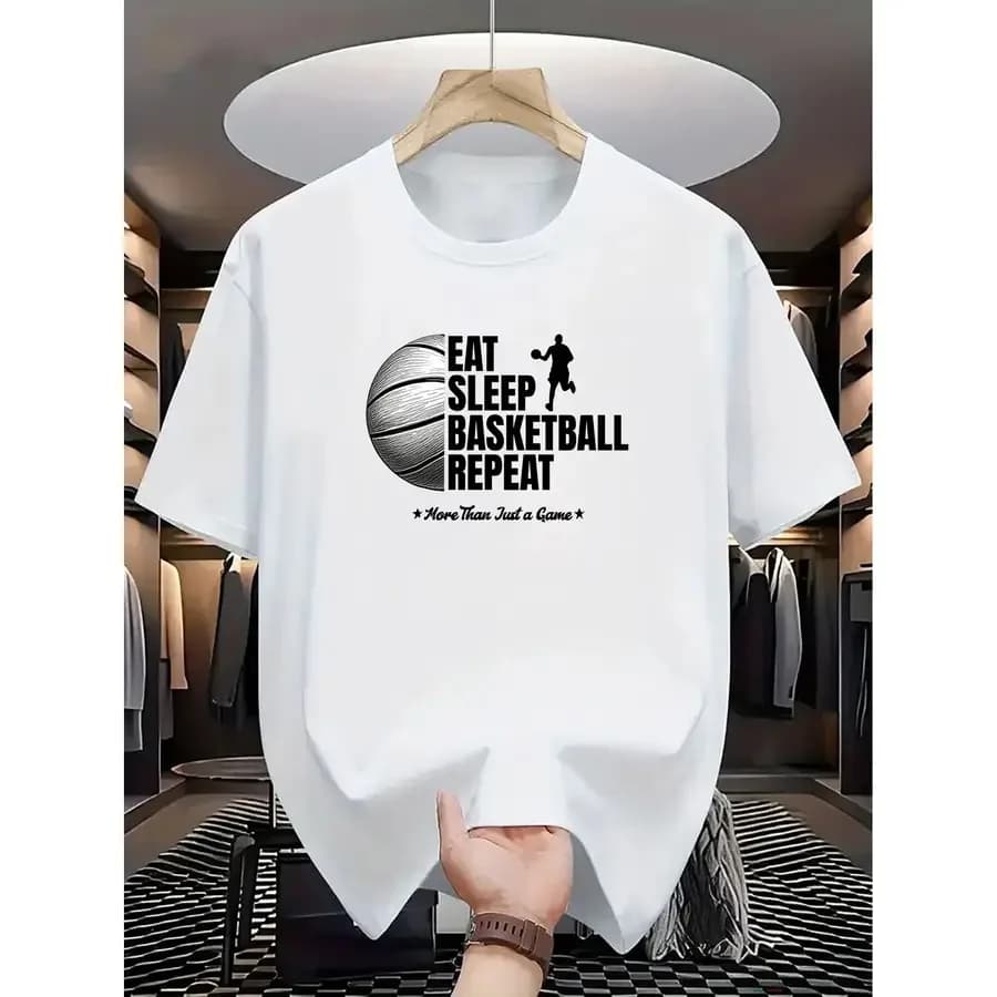 T-shirt da uomo traspirante e leggera a maniche corte con stampa basket - Pullover girocollo antipiega per allenamento in palestra