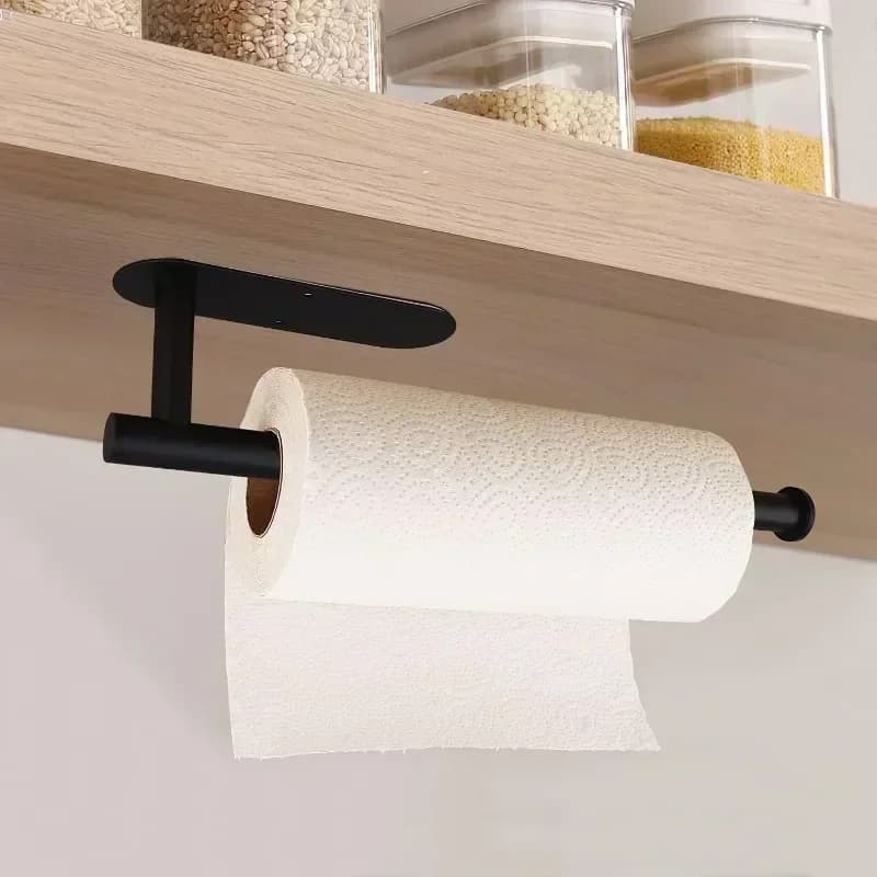 Toilet paper towels under the closet Stainless steel wall mounting Black Kitchen paper towels Bathroom self-adhesive without drilling