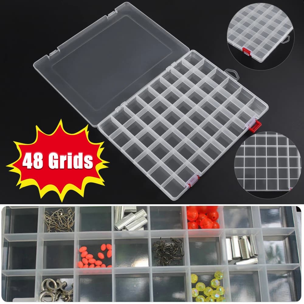 Transparent 48 grids box for fishing equipment plastic baits hooks for bait connector housing organizer collecting tools