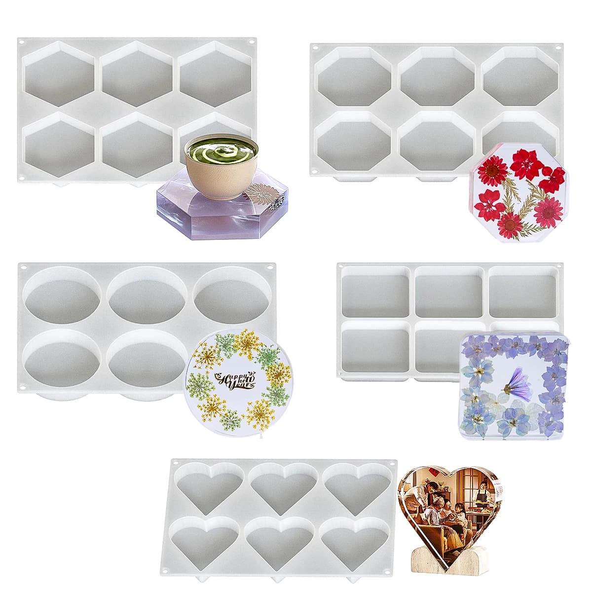 6 fori sottobicchiere stampo in silicone fai da te fatto a mano geometria forma spessa tazza tappetino vassoio artigianato ornamento gesso resina colata stampo casa dicembre