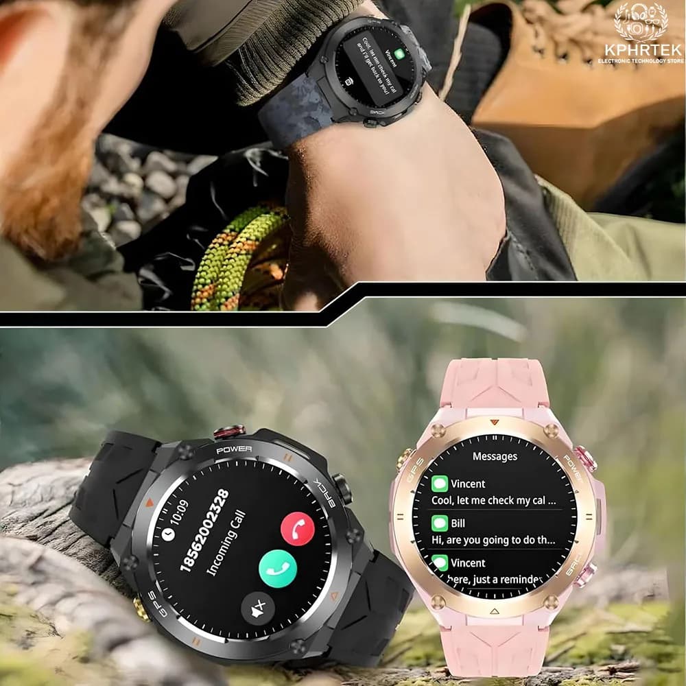 Smartwatch Robusto KC82 con Batteria Grande da 650mAh, Schermo IPS da 1.45", GPS Integrato, Bussola, Altimetro, Barometro, Impermeabile 1ATM, Stile Militare