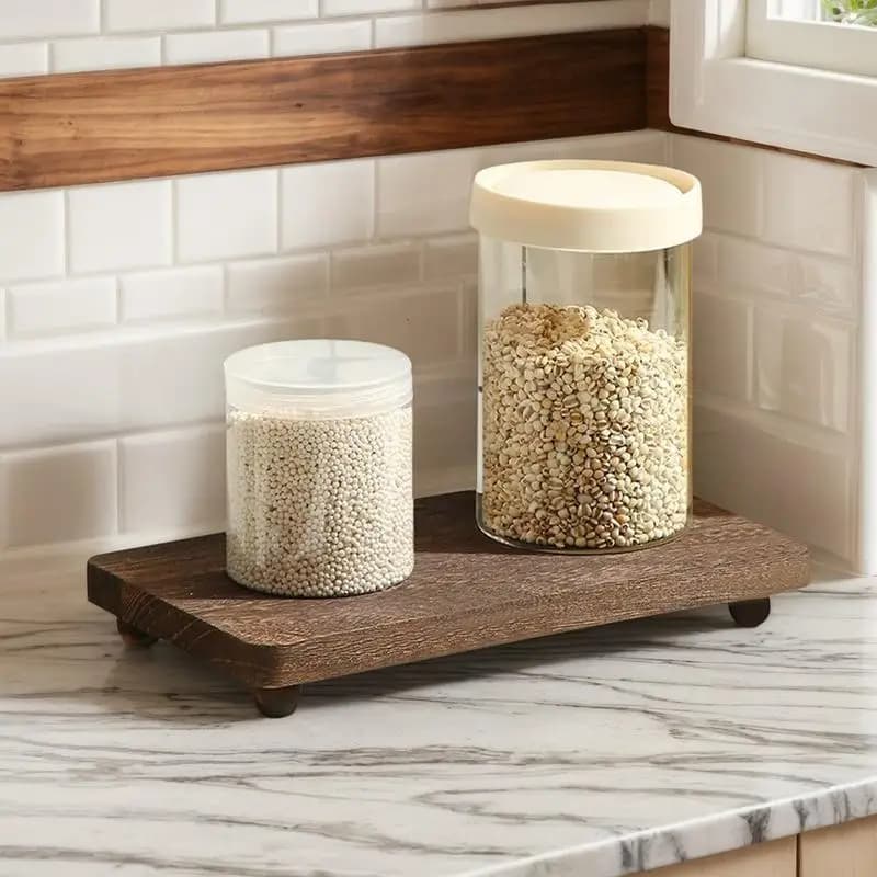 Rustic Wooden Pedestal Stand - Mini Display Riser for Aromatherapy Candles, Kitchen Countertop Organizer & Home Decor