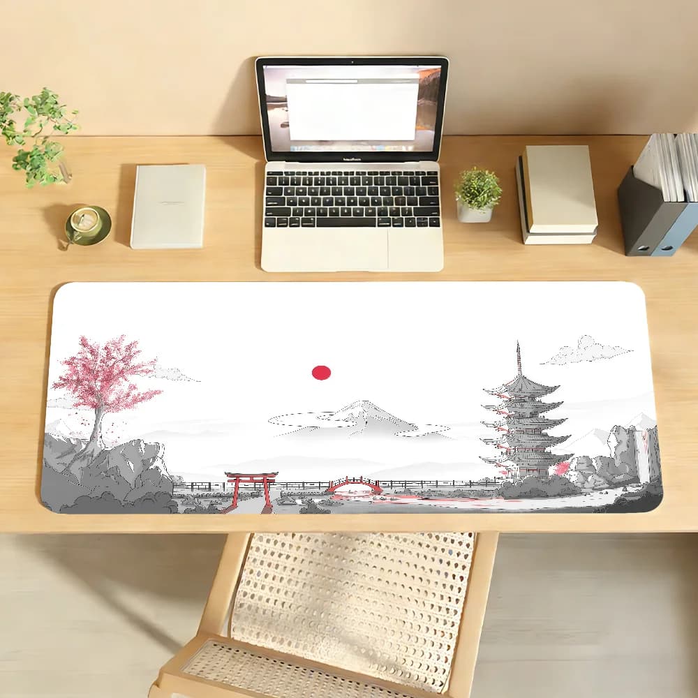 Tappetino per mouse con fiori di ciliegio in stile pittura a inchiostro, antiscivolo, con bordo rinforzato, per PC, laptop, accessori per ufficio, tastiera, gaming XXL