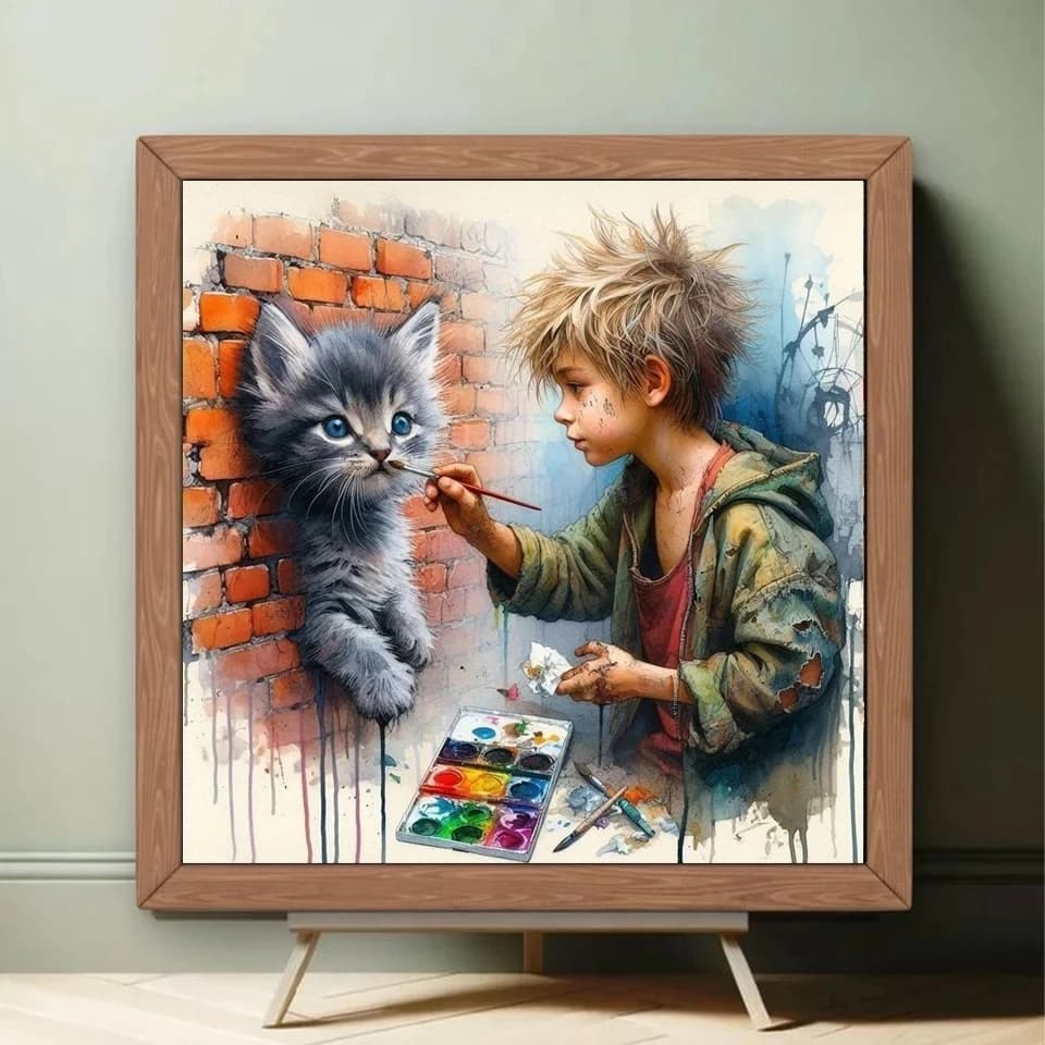 Cross Stitch Kit 5D Diy Diamond Painting Little Boy And Girl Full Mosaic Home Decorative Cartoon Cats Dogs Embroidery