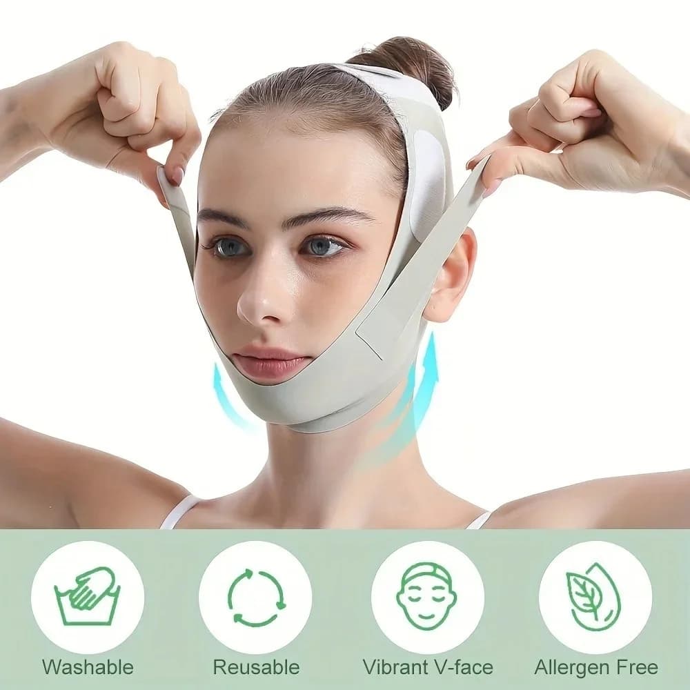 Graphene V-Shape Face Lift Band - Adjustable Double Chin Reducer, Breathable Reusable Facial Strap for Men & Women (5-Size Fit)
