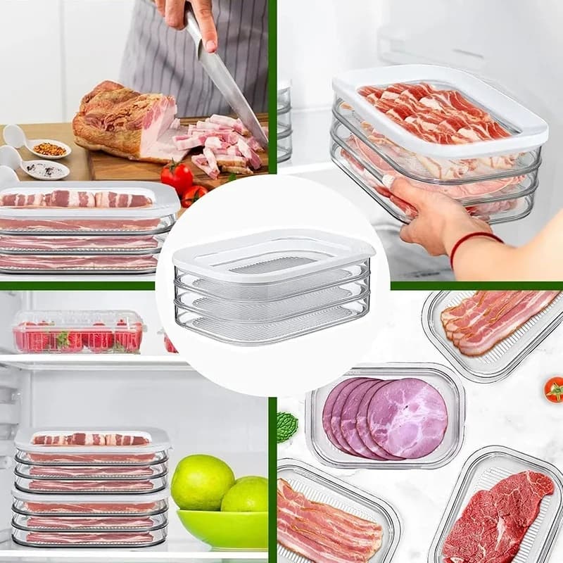 Stackable Fridge Deli Meat Storage Container with Clear Lid, Refrigerator Organizer for Cold Cuts, Bacon, Cheese & Meal Prep