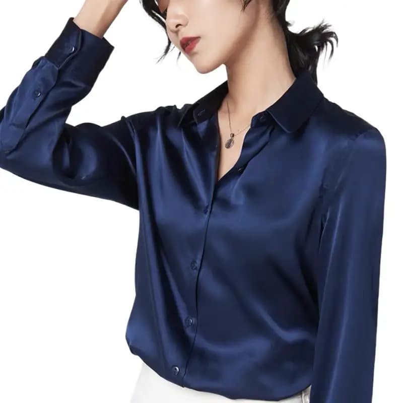 Women's Elegant Long Sleeved Shirts 2025 Vintage Silk Blouse bordeaux women's casual loose women's tanned shirts
