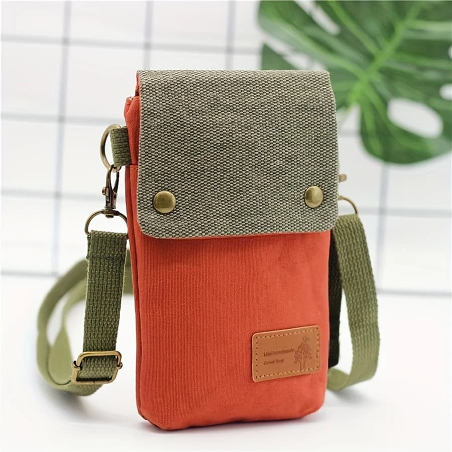 3-layer phone shoulder bag in Japanese and Korean plain canvas, simple bag, multifunctional pocket, wallet