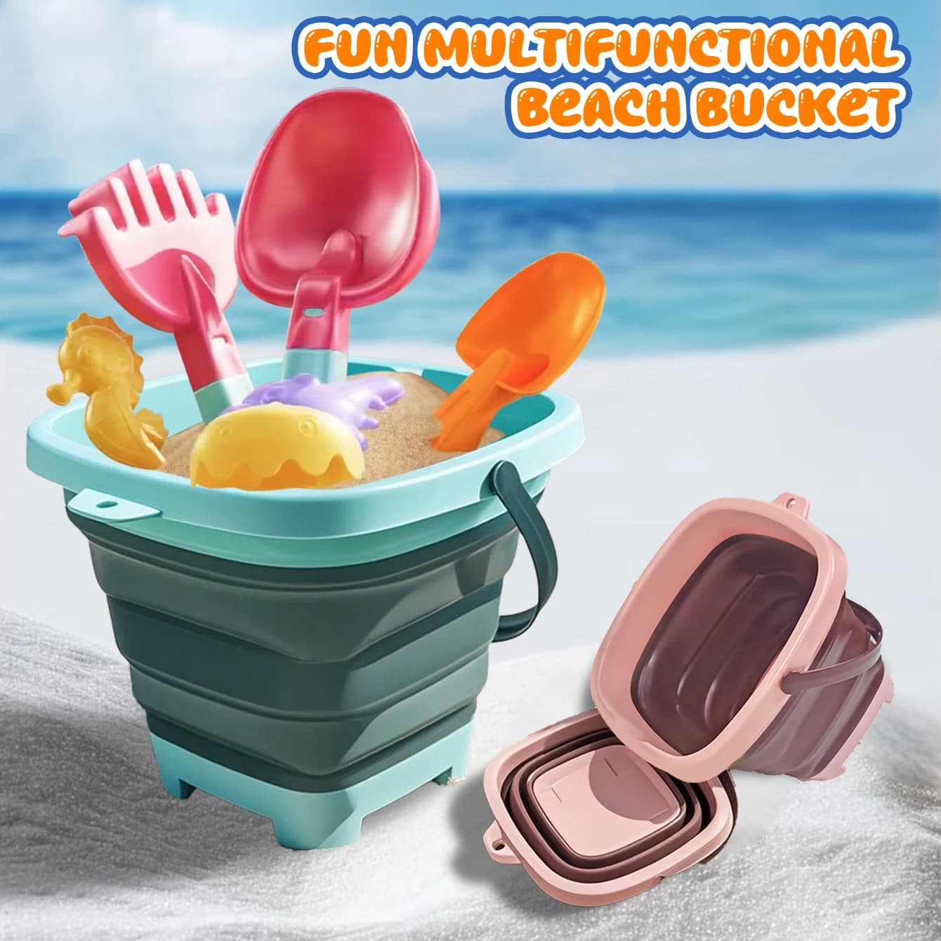 Secchio pieghevole per bambini, piccolo secchio multifunzionale, giocattoli da mare, gioca con la sabbia, gioco portatile, acqua, cattura il mare