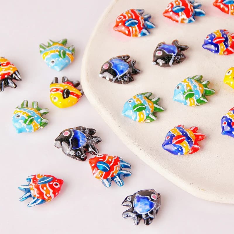 5 pz 22x18mm Dipinto A Mano A Strisce Piatto Perline di Ceramica FAI DA TE Allentato Del Distanziatore Ceramica Pesce Per Creazione di Gioielli Orecchino pendente