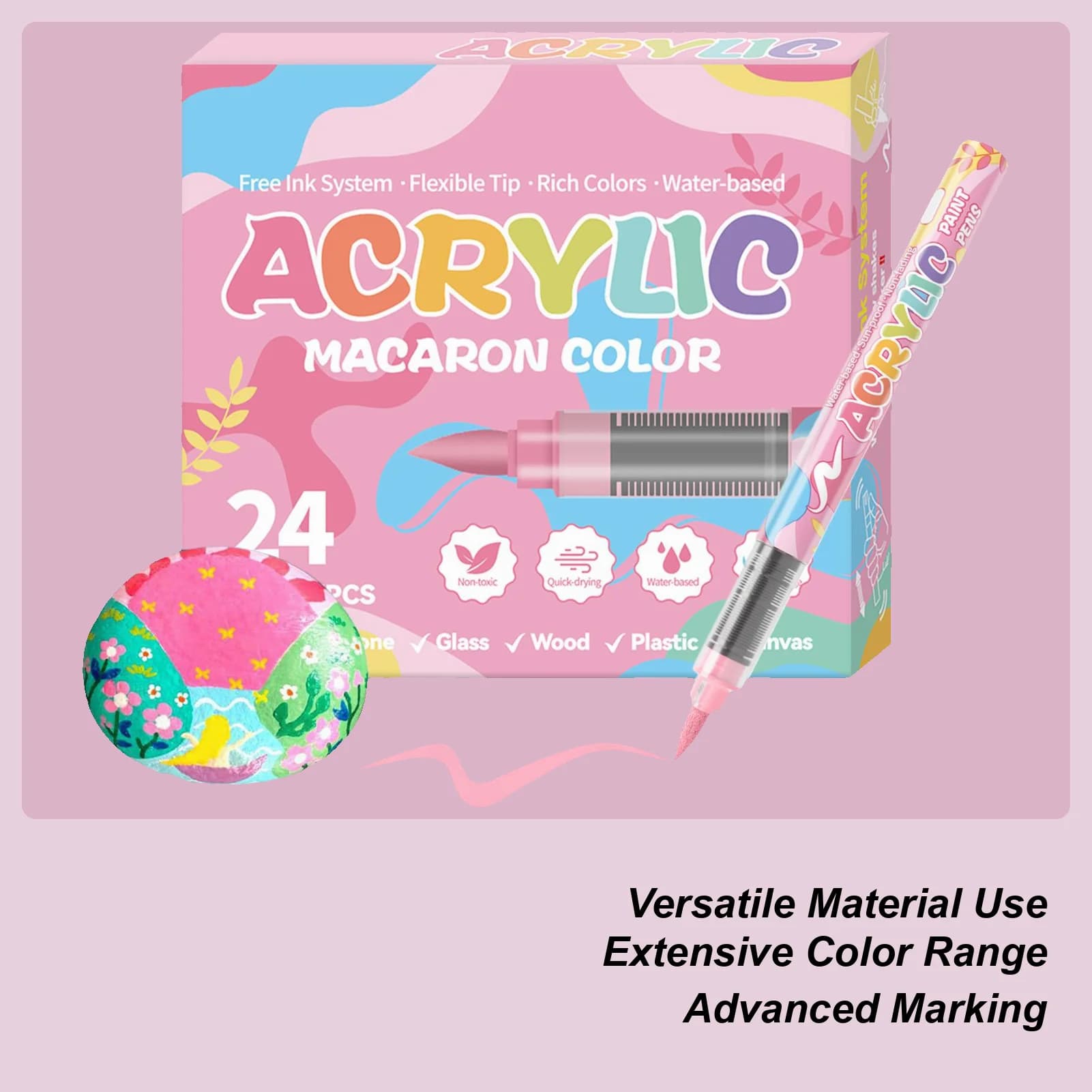 Pennarelli per vernice acrilica 24 colori Penne per rocce Punta morbida a base d'acqua Pennello per graffiti resistente allo sbiadimento per la lavorazione del legno di scarpe