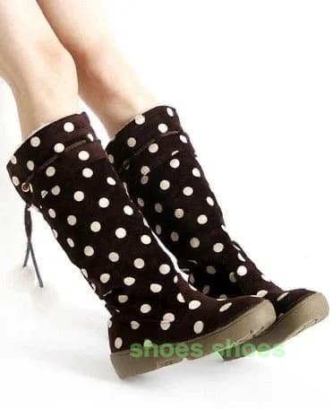 Stivali al ginocchio stringati a pois da donna Piattaforma calda Calzature marrone scuro Stivali invernali in pelliccia scamosciata con lacci Stivali al ginocchio da festa gladiatore 46