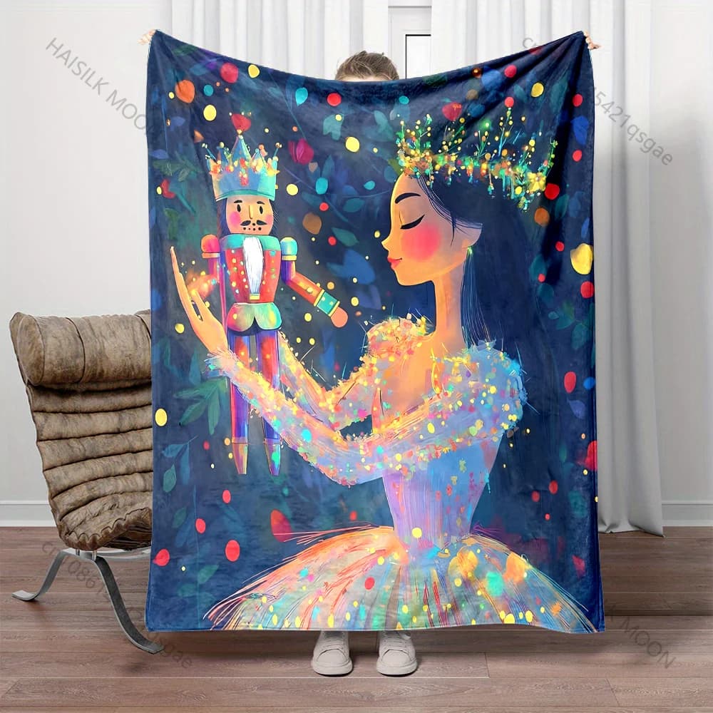 Coperta con motivo schiaccianoci e ballerina, materiale in flanella, morbida e calda per tutte le stagioni, regali per camper, picnic, campeggio all'aperto, casa