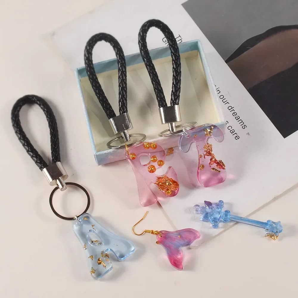 Stampo in silicone fai da te per portachiavi con alfabeto effetto sabbia mobile, stampi per fusione a forma di lettera per resina, per artigianato, casa e giardino