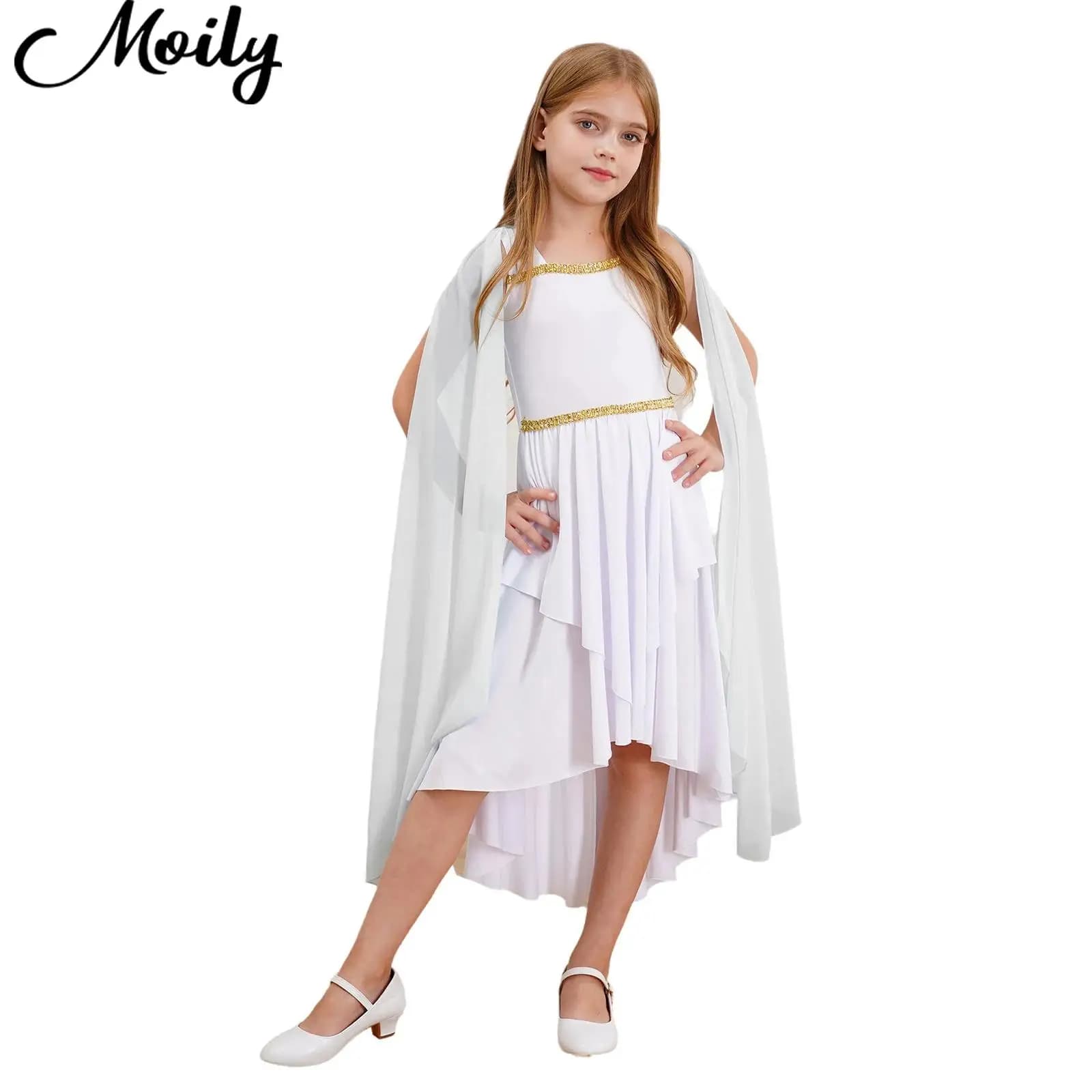 Costume da bambina per bambina, Halloween, greco antico, toga, antica Roma, Egitto, principessa, costume cosplay, scialle senza maniche, abiti fluidi