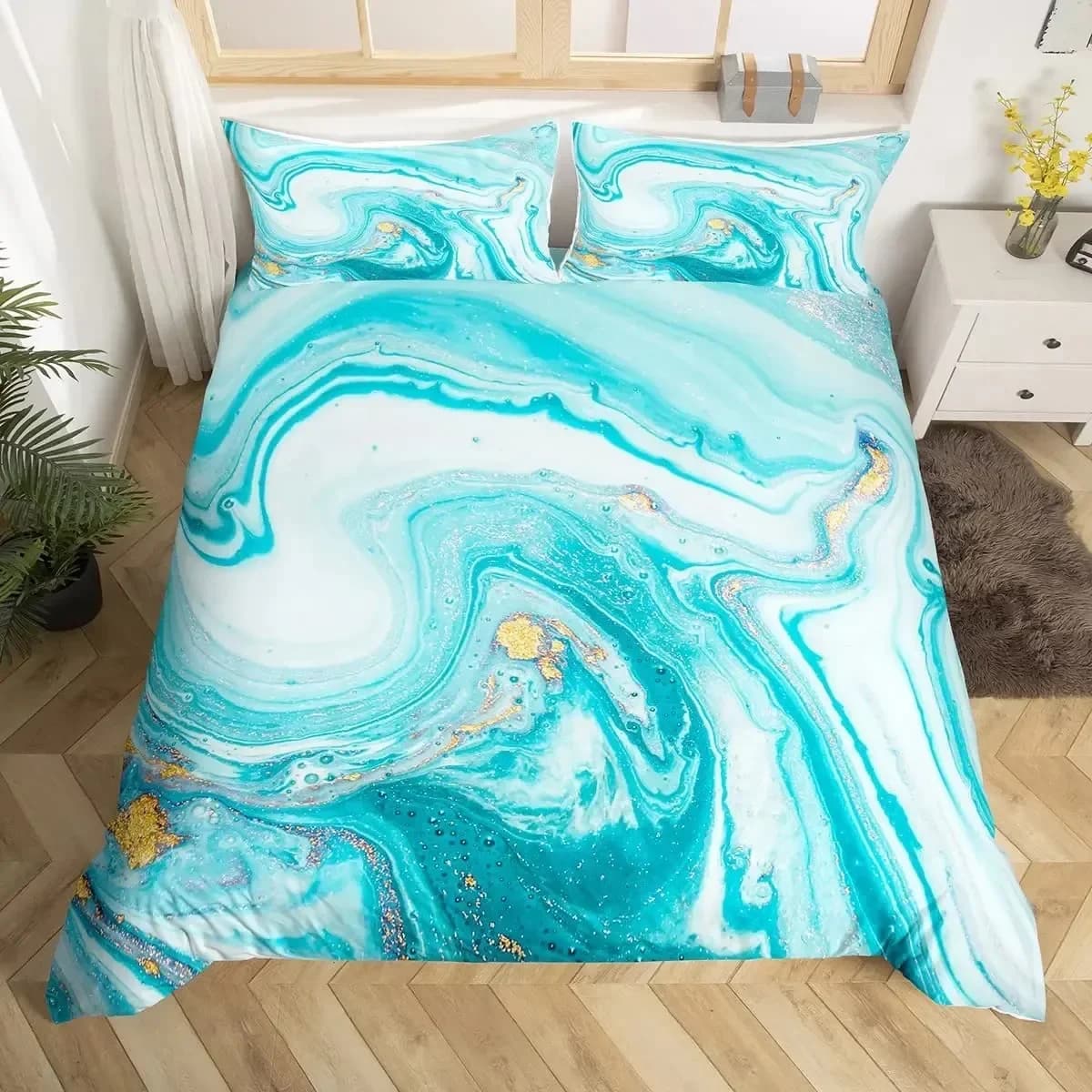 Black golden marble golden gray tie dye comfortable duvet cover pillow set bed linen decoration bedroom for children