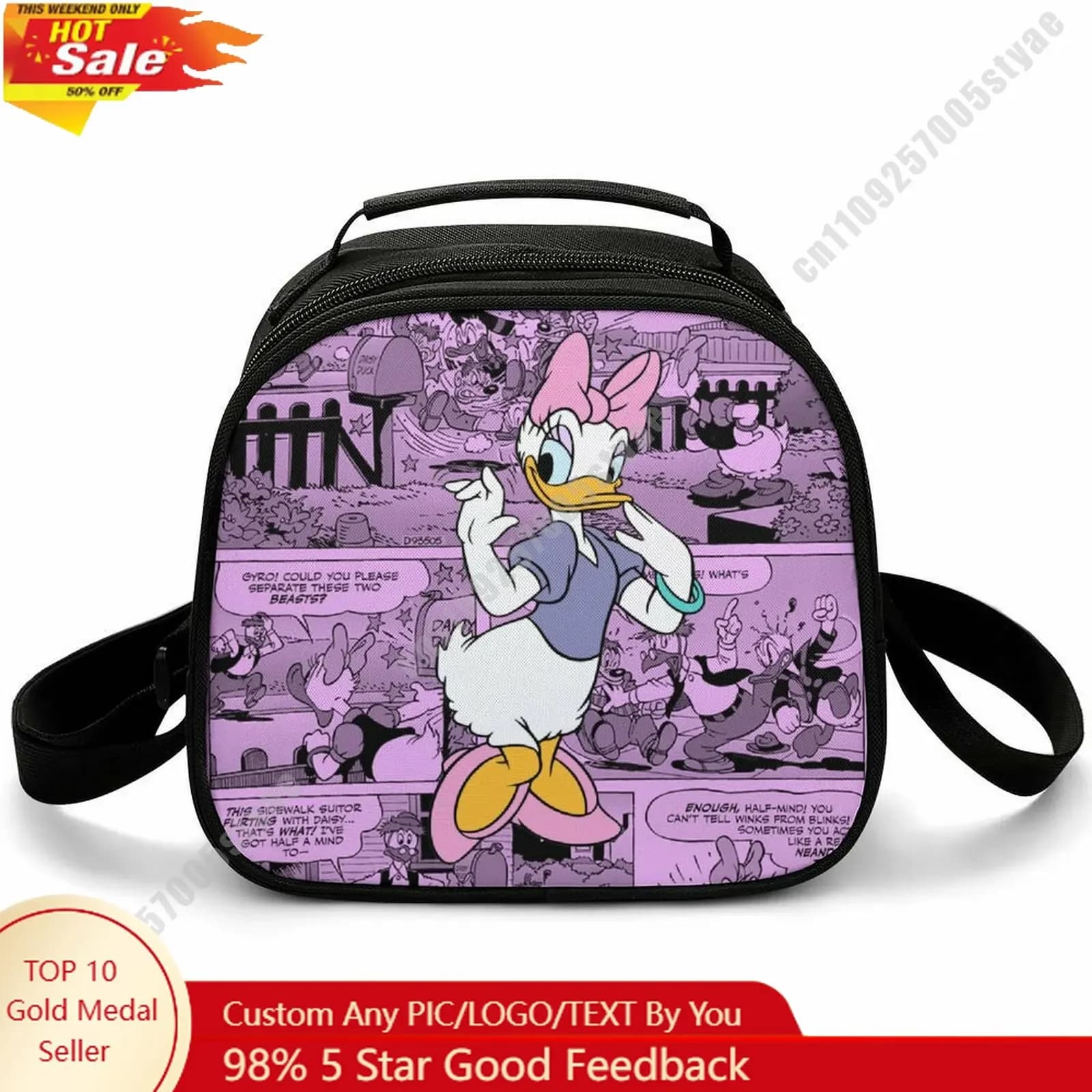 Borsa per il pranzo Daisy Duck, borsa Bento con motivi animali Disney, personalizzabile con nome, foto, logo, borsa per il pranzo, borsa essenziale per il picnic