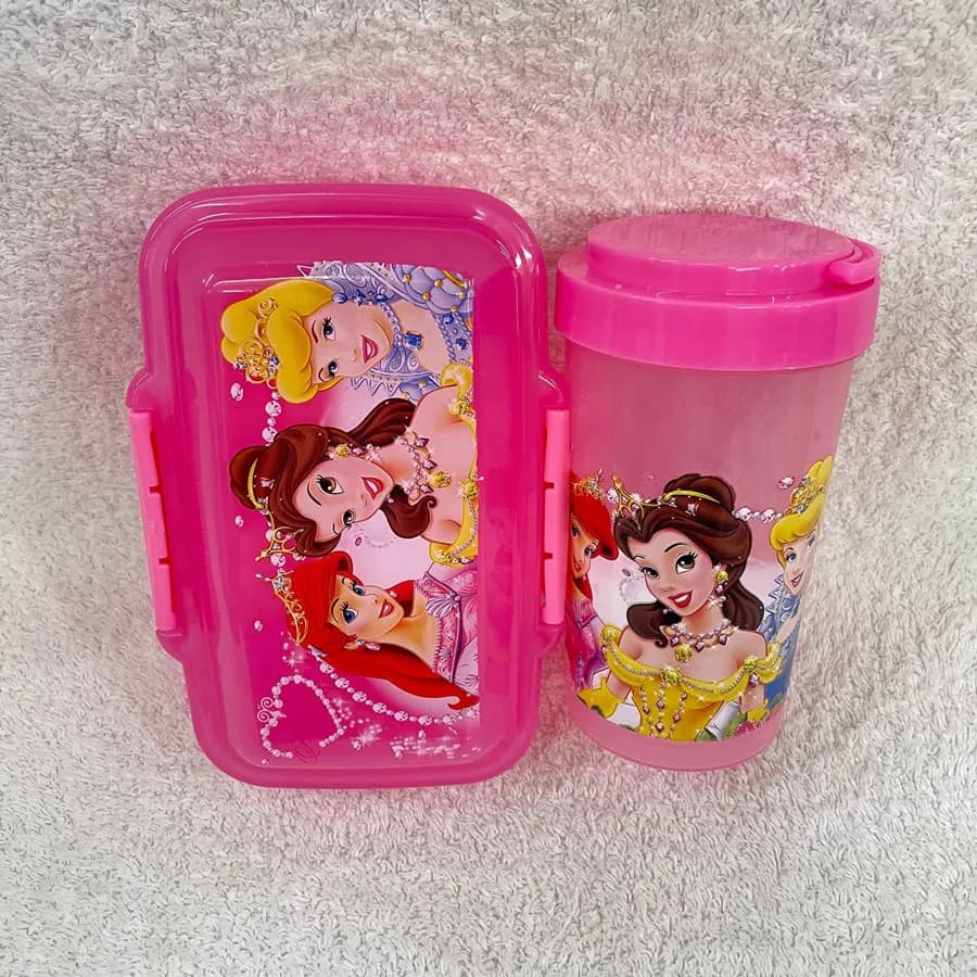 2pcs Snow Princess Lunch Box + 250ML Bottle Spoon Anime Lunch Box Portable Leak-proof Food Container Student Plastic Tableware
