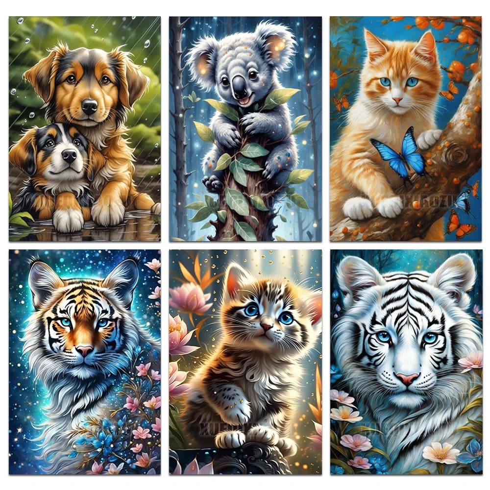 Kit di pittura diamante 5D fai da te Immagine animale di strass Punto croce Mosaico rotondo completo Ricamo Koala Gatto Pittura Wall Art