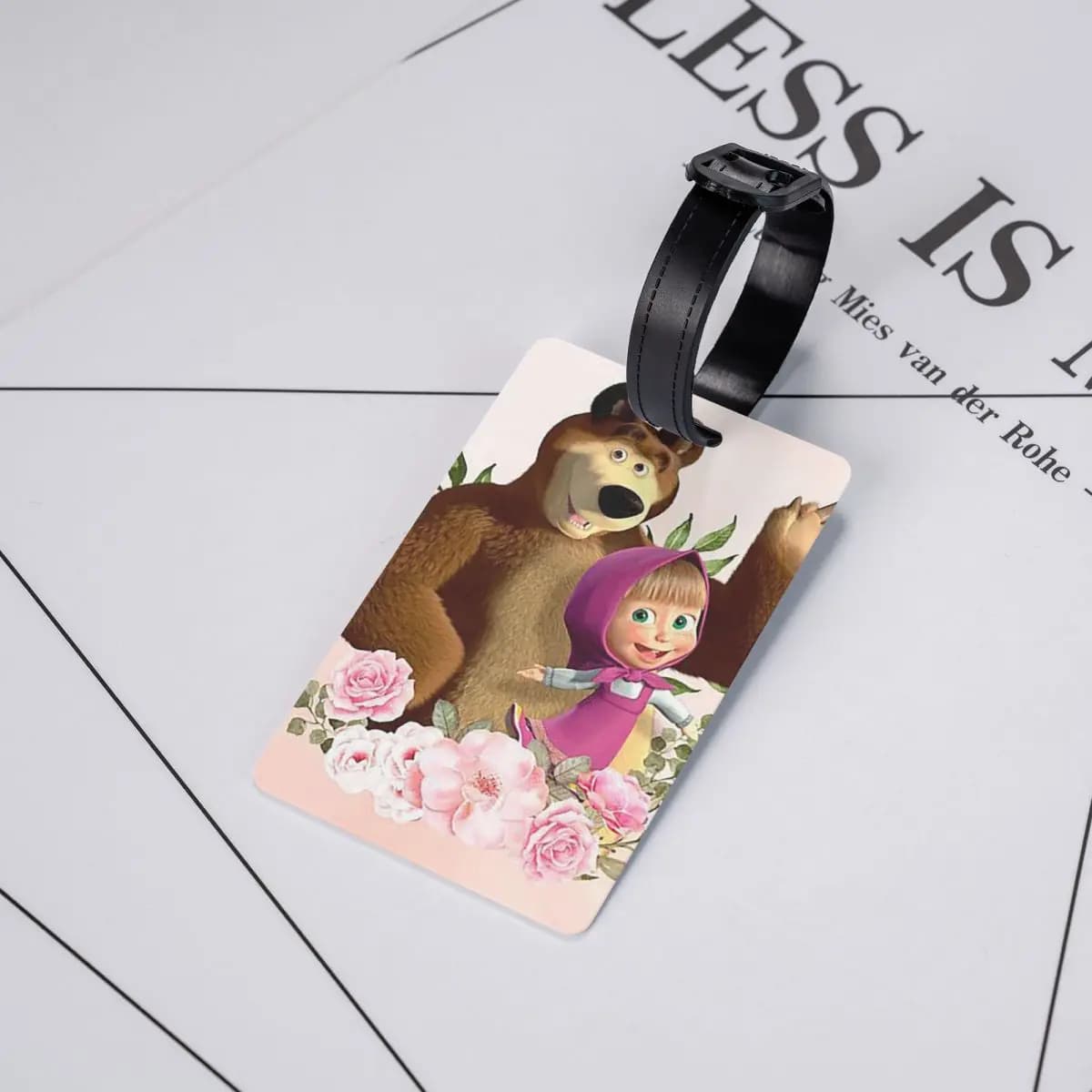 Etichette per bagagli con personaggi dei cartoni animati Masha e Orso, accessori per valigie, etichette per bagagli da viaggio, porta etichette con nome, indirizzo e ID