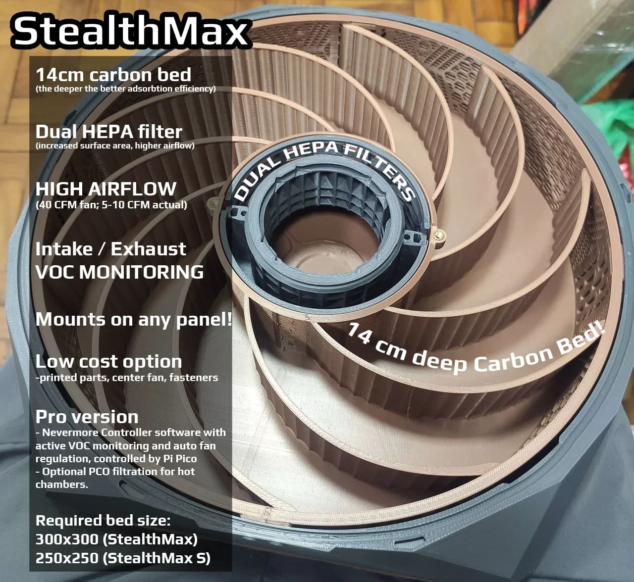 Purificatore d'aria Blurolls Nevermore StealthMax: assorbimento degli odori altamente efficiente per stampanti 3D Voron 2.4 e Trident