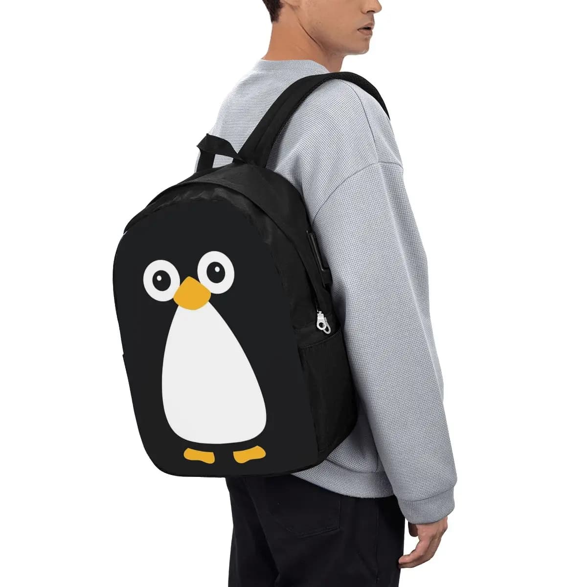 Simpatico zaino con pinguino vettoriale, borsa da viaggio per notebook, borsa per computer, borsa da scuola per studenti universitari, borse a tracolla per laptop per uomo e donna