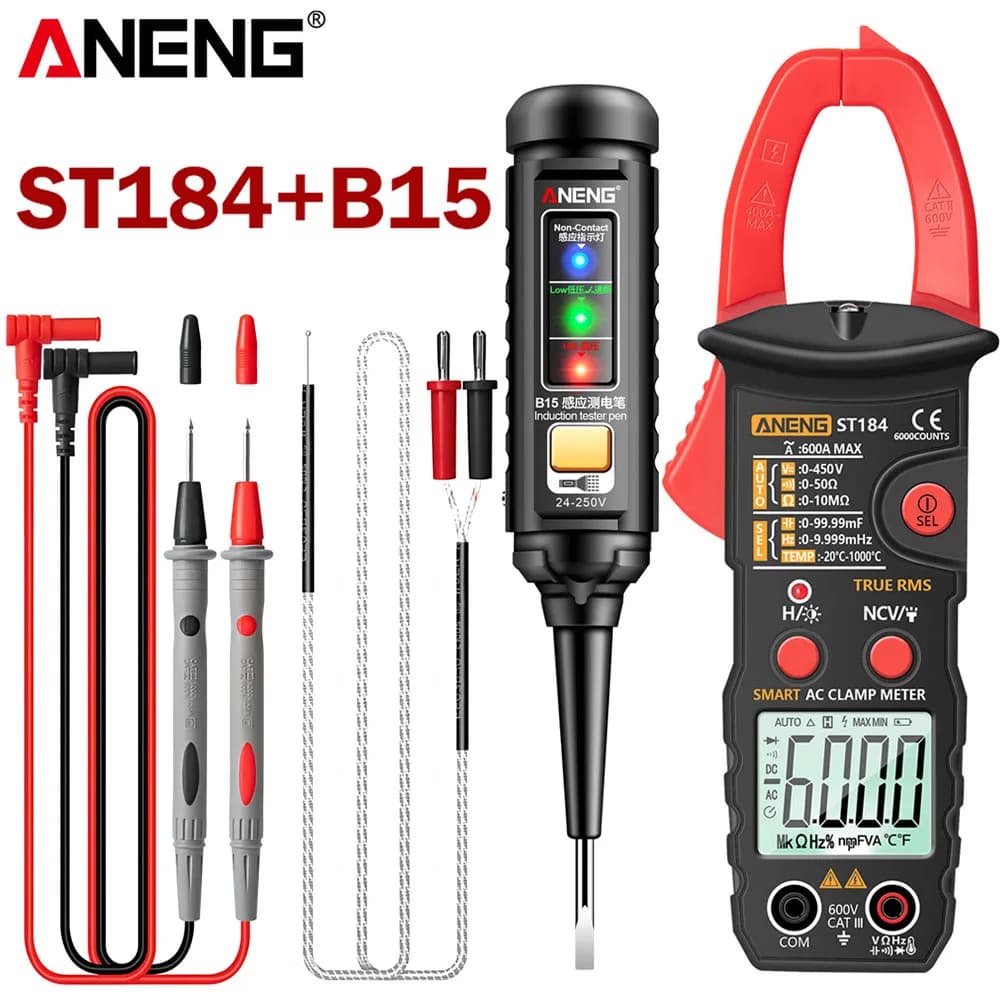 ANENG ST184 Digital Clamp Ammeter 6000 Counts With B15 Voltage Detector Pen Set AC/DC Voltage NCV Household Electrical Test Tool
