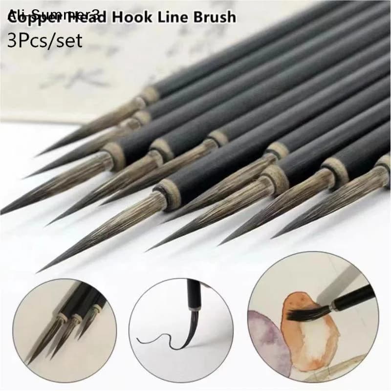 【A3】3Pcs/set Chinese Calligraphy Brushes Hook Line Brush Set Fine Detail Paint Brushes For Watercolor Calligraphy Art Painting