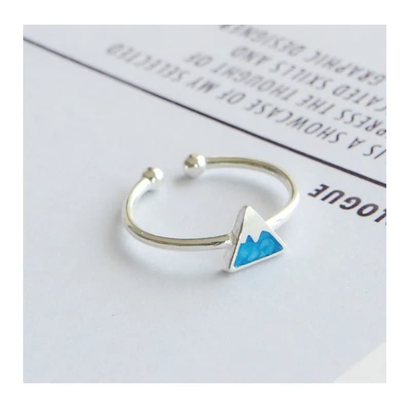 Anello Semplice con Monte Fuji per Donne, Piccolo Anello Fresco e Dolce in Resina Epossidica Blu Spazzolato, Anello Triangolare Apribile