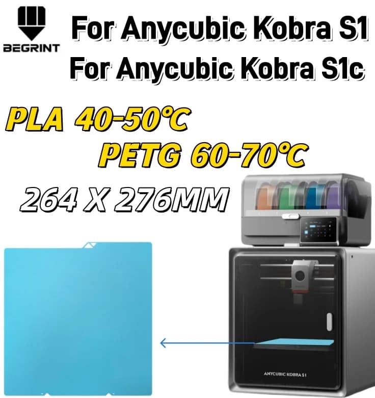 Piastra di Costruzione in Acciaio a Molla a Doppia Adesione 264x276mm ad Alta Adesione per Stampante 3D Anycubic Kobra S1/S1C