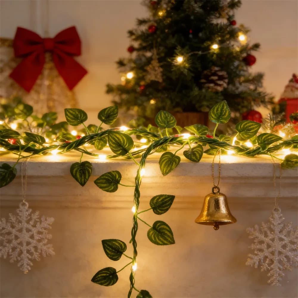 Catena di Luci LED a Batteria con Foglie Verdi Artificiali, Ghirlanda per Matrimoni, Feste, Decorazioni per Giardino, Esterni e Interni