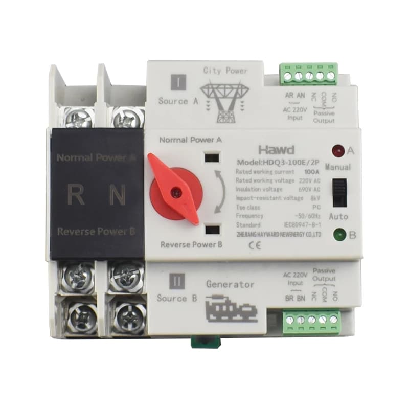 Selettori elettrici a trasferimento automatico monofase su guida Din 2P 125A AC 230V Mini ATS a doppia alimentazione Alimentazione ininterrotta