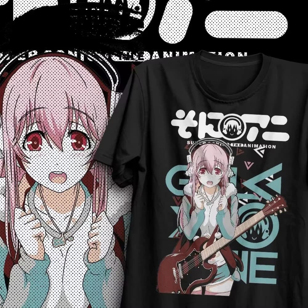 2026 Summer Super Sonico Single Side Print T Shirt Guitar Headset Anime Girl Pattern Must Have For Otaku Fans T-Shirt