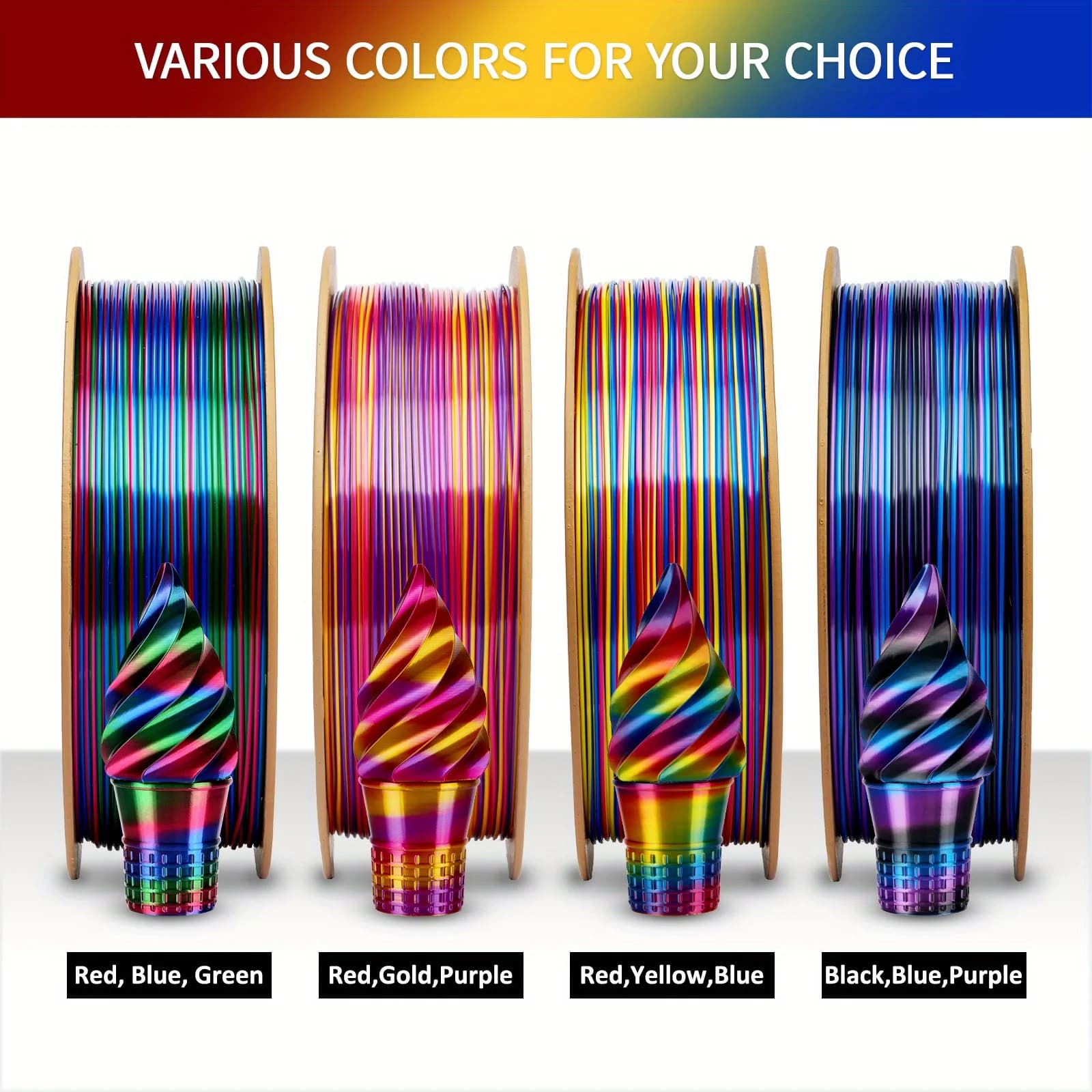 Filament PLA Rainbow Silk for 3D Printer 1.75mm 1kg Precision +/-0.03mm for Most FDM 3D Printers