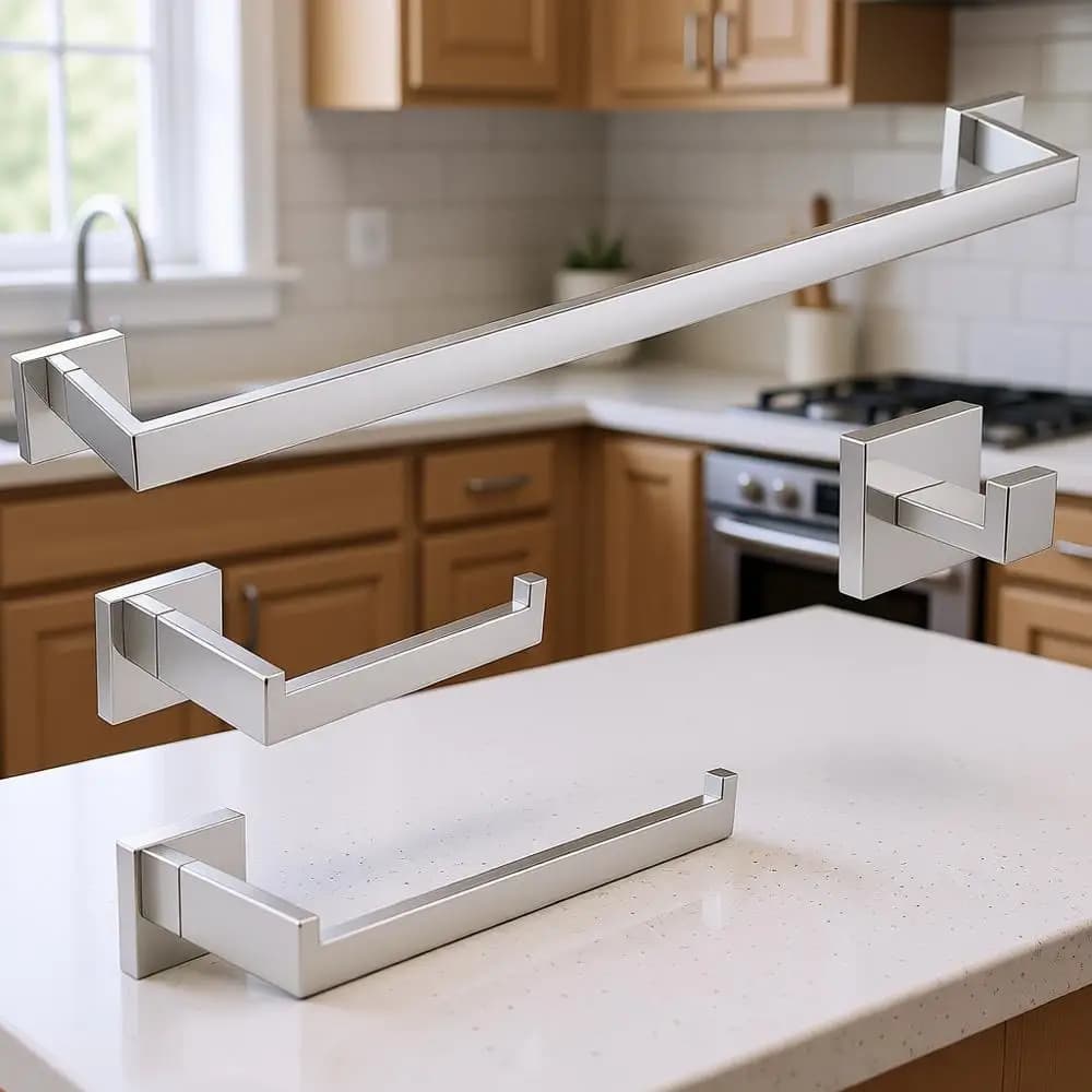 Set di Accessori per Bagno 4 Pezzi, Set Portasciugamani in Acciaio Inox, Set Portasciugamani da Parete, Accessori Bagno Quadrati