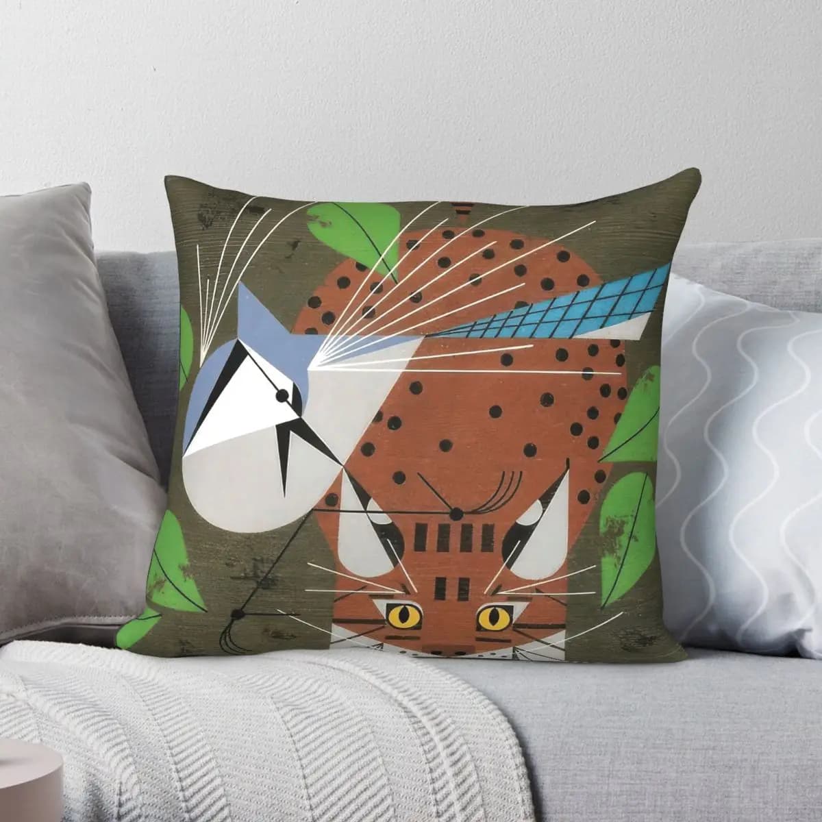Charley Harper Raccoon Square Pillowcase Polyester Linen Velvet Creative Decorative Throw Pillow Sofa Seater Cover Wholesale 18"