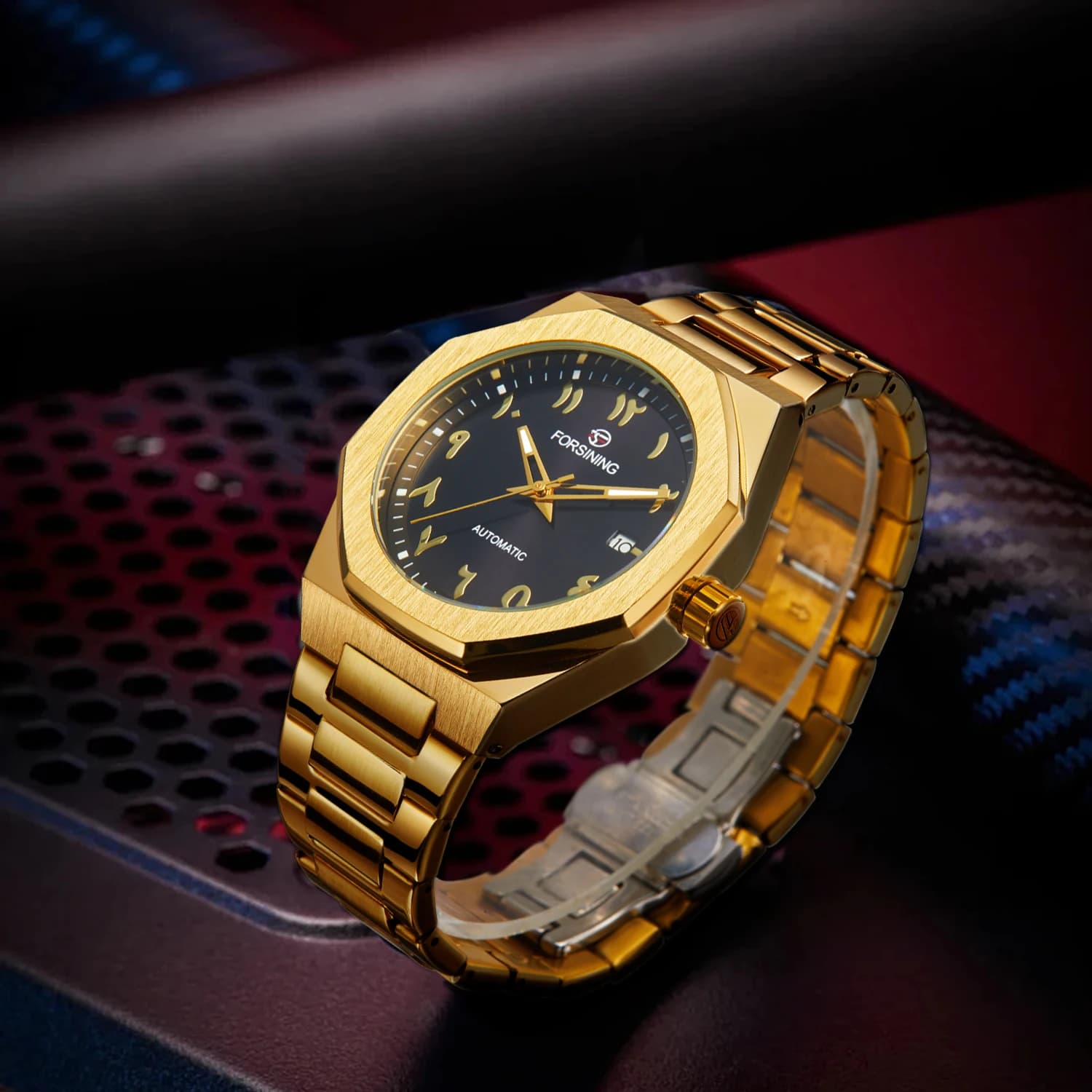 Forsining Royal Business Watch for Men Gold Automatic Mechanical Watches Top Brand Luxury Calendar Wristwatches Steel Strap New