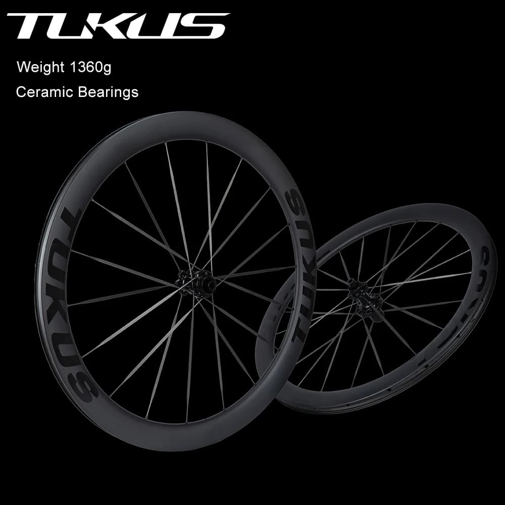 Set di Ruote da Corsa in Carbonio TUKUS, 6 PAWLS, Cuscinetti Ceramici, 1360g Ultra Leggero, Ruote per Bici da Strada, Prestazioni Elevate, Approvato UCI