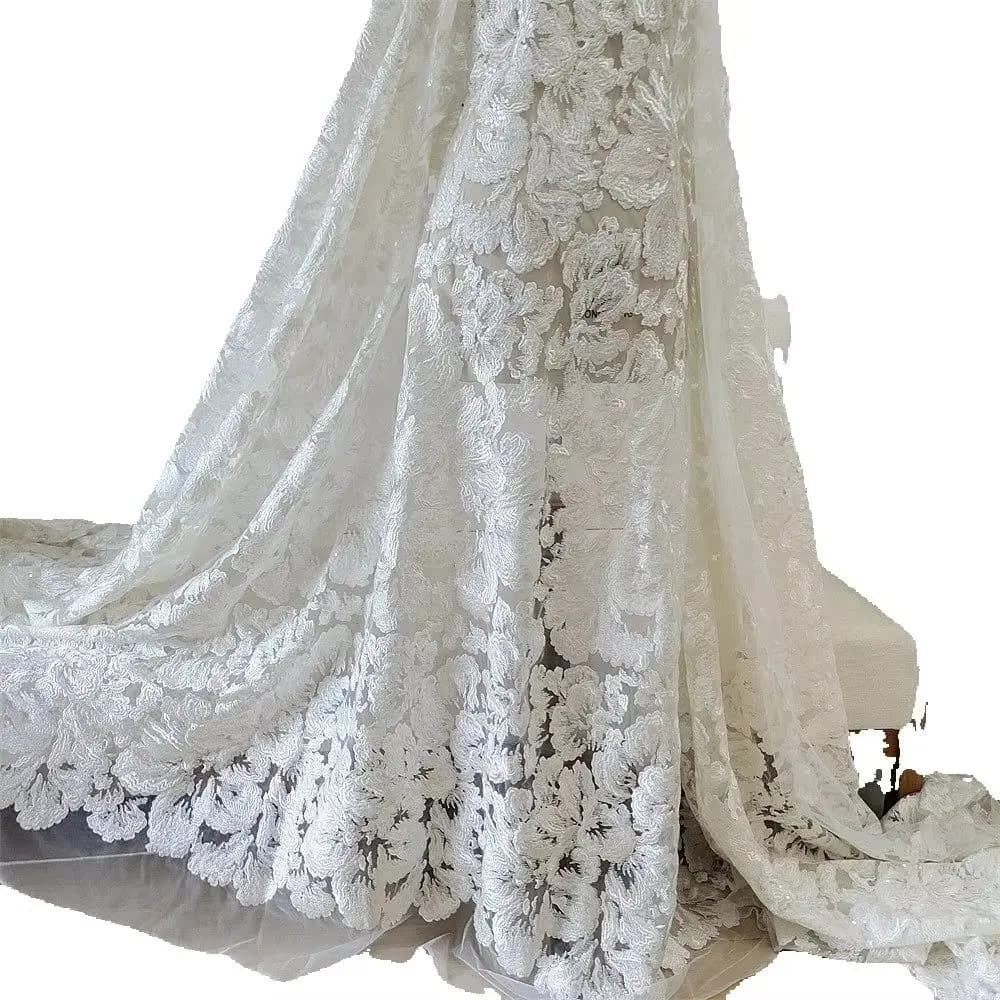 Thicken Embroidered Tulle Fabric with Sequins Lace Vintage Style Net Mesh DIY Wedding Dress Bridal Gown Curtains Material