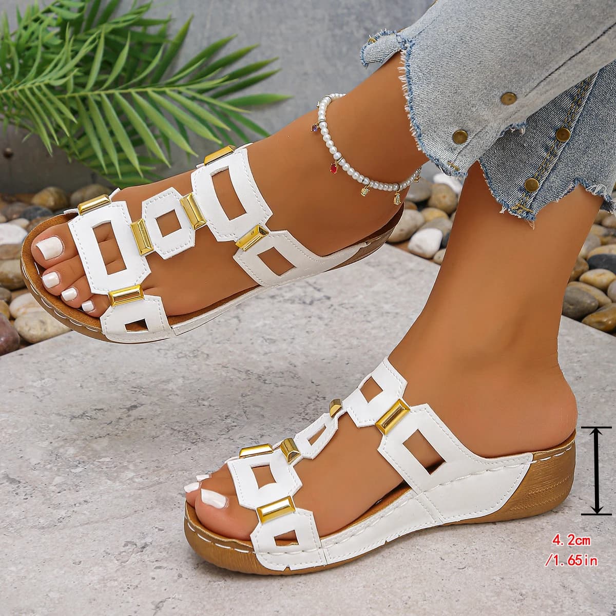 Sandali da donna stile romano di grandi dimensioni Pantofole da spiaggia open toe Zeppe estive Comode scarpe slip-on da esterno per donna