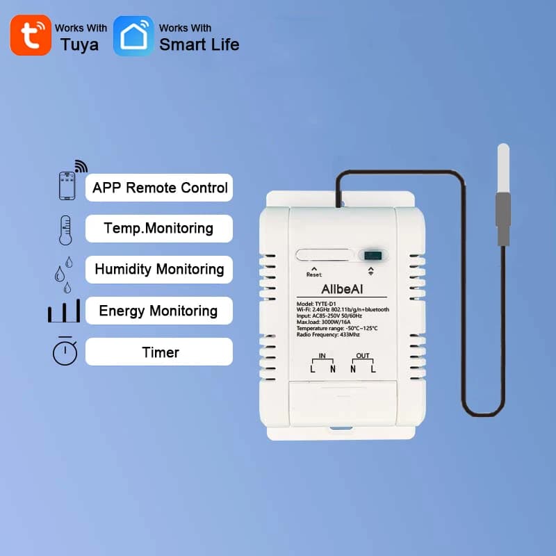 TH16 Tuya Smart Huminity sensore di temperatura interruttore Wifi consumo energetico Monitor wattmetro per termostato, telecomando Alexa RF433