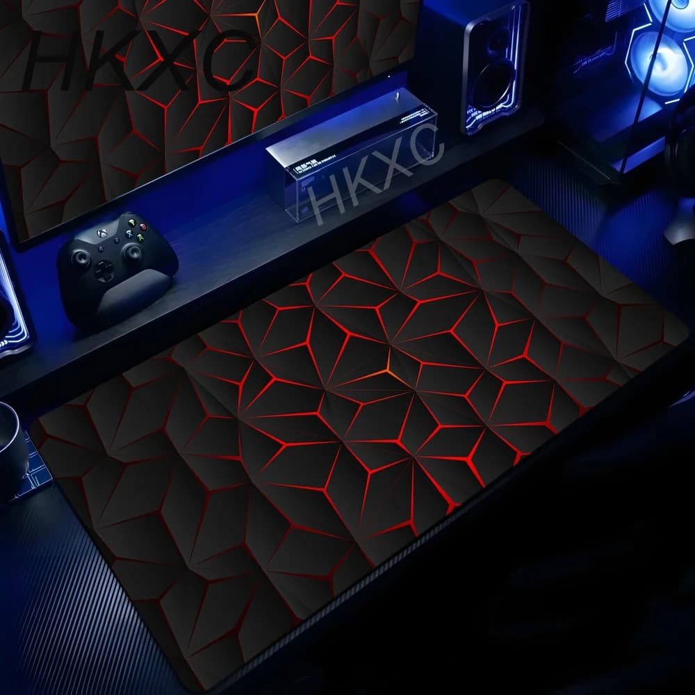 Tappetino per Tastiera da Ufficio Grande, Tappetino per Mouse da Gaming 3D Geometrico HD, Forme Geometriche Nere con Bordo Cucito