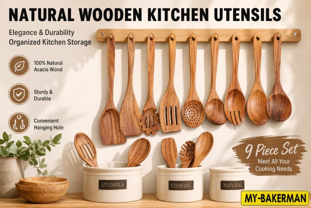 1-9Pcs/set Wooden Kitchen Utensils Set, Wooden Spoons for Cooking, Utensils,Natural Teak Wooden Spoons For Non-stick Pan Gift