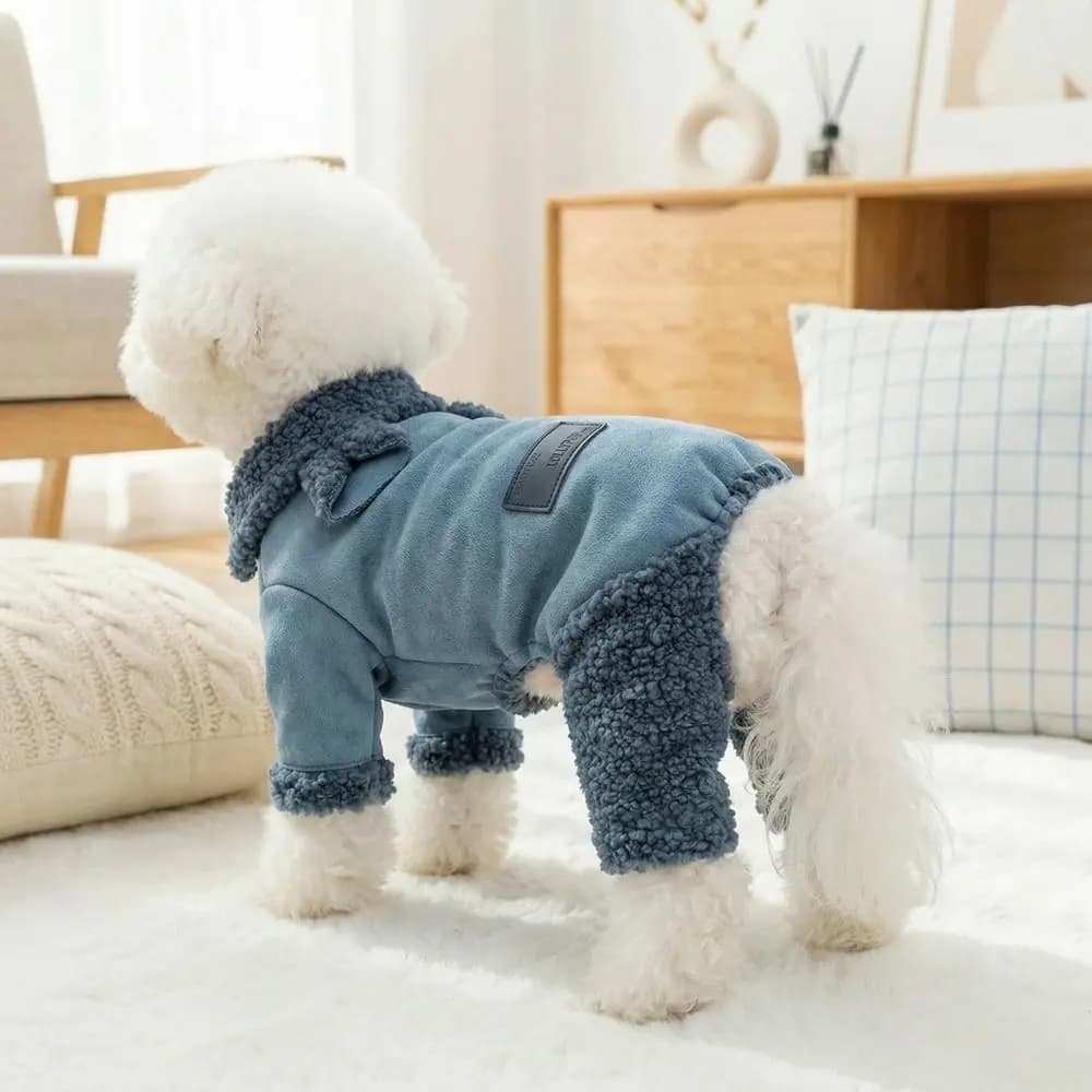 Tuta Calda per Cani a Quattro Zampe con Collo in Pelliccia, Cappotto in Peluche per Animali Domestici, Ideale per Passeggiate Quotidiane