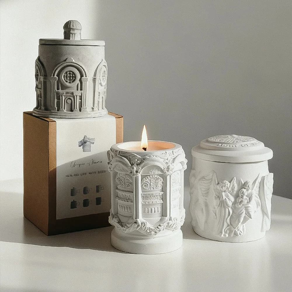 Candela in Tazza di Gesso, Candela Profumata, Candela in Cera di Soia per Aromaterapia, Candele per Matrimoni e Compleanni, Decorazione per Feste e Casa