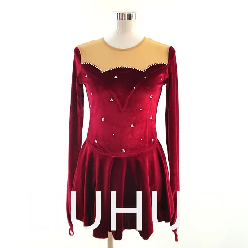 LIUHUO Abito per Pattinaggio Artistico su Ghiaccio, Vestito da Competizione in Velluto Rosso per Ragazze e Donne, Vendita all'Ingrosso BD346