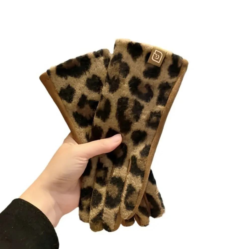 Eleganti guanti in cashmere con stampa leopardata Guanti invernali touch screen resistenti al freddo Mantieni caldi guanti da sci Motociclismo