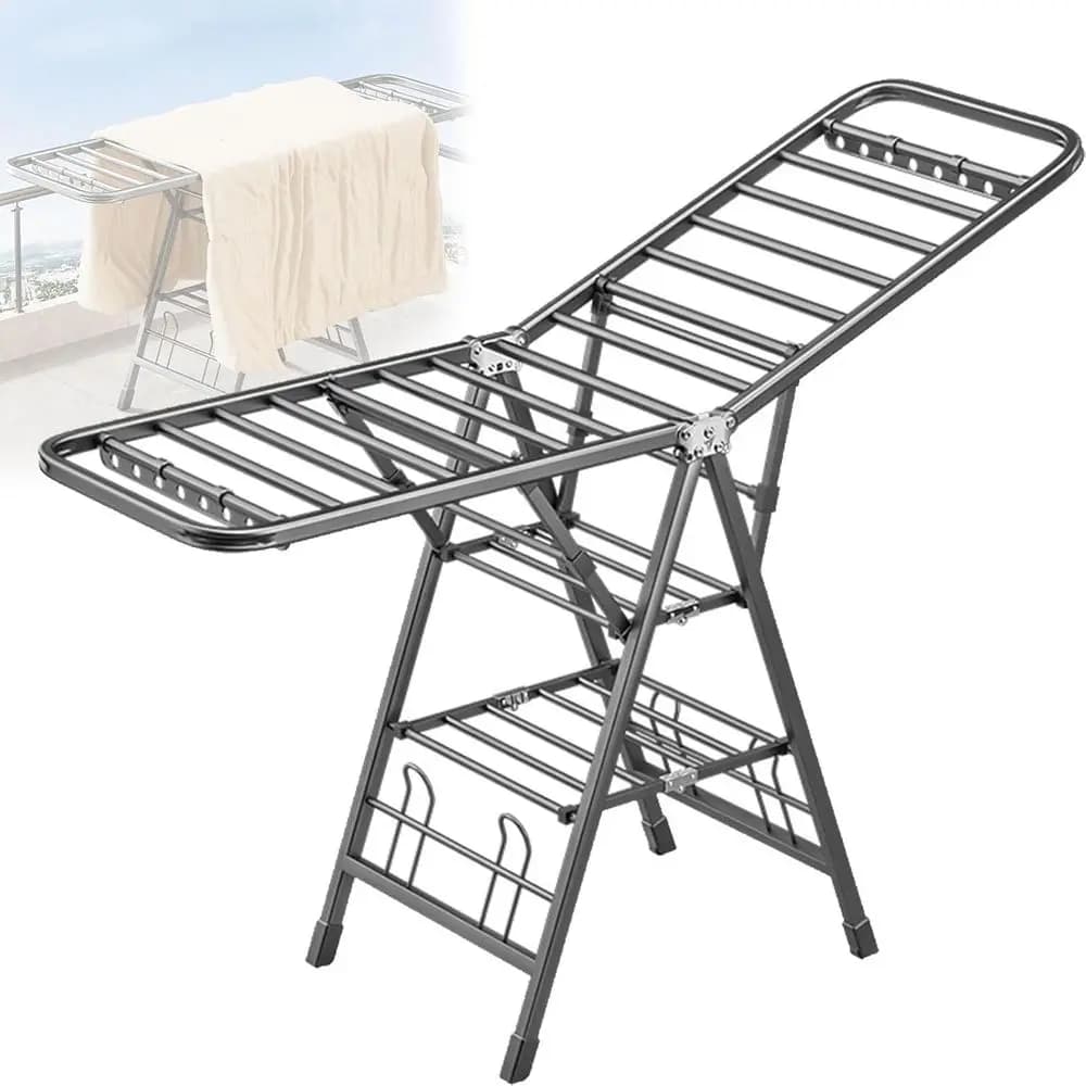 Height Adjustable Folding Drying Machine, 1.7M Steel Stend for Towels and Covers