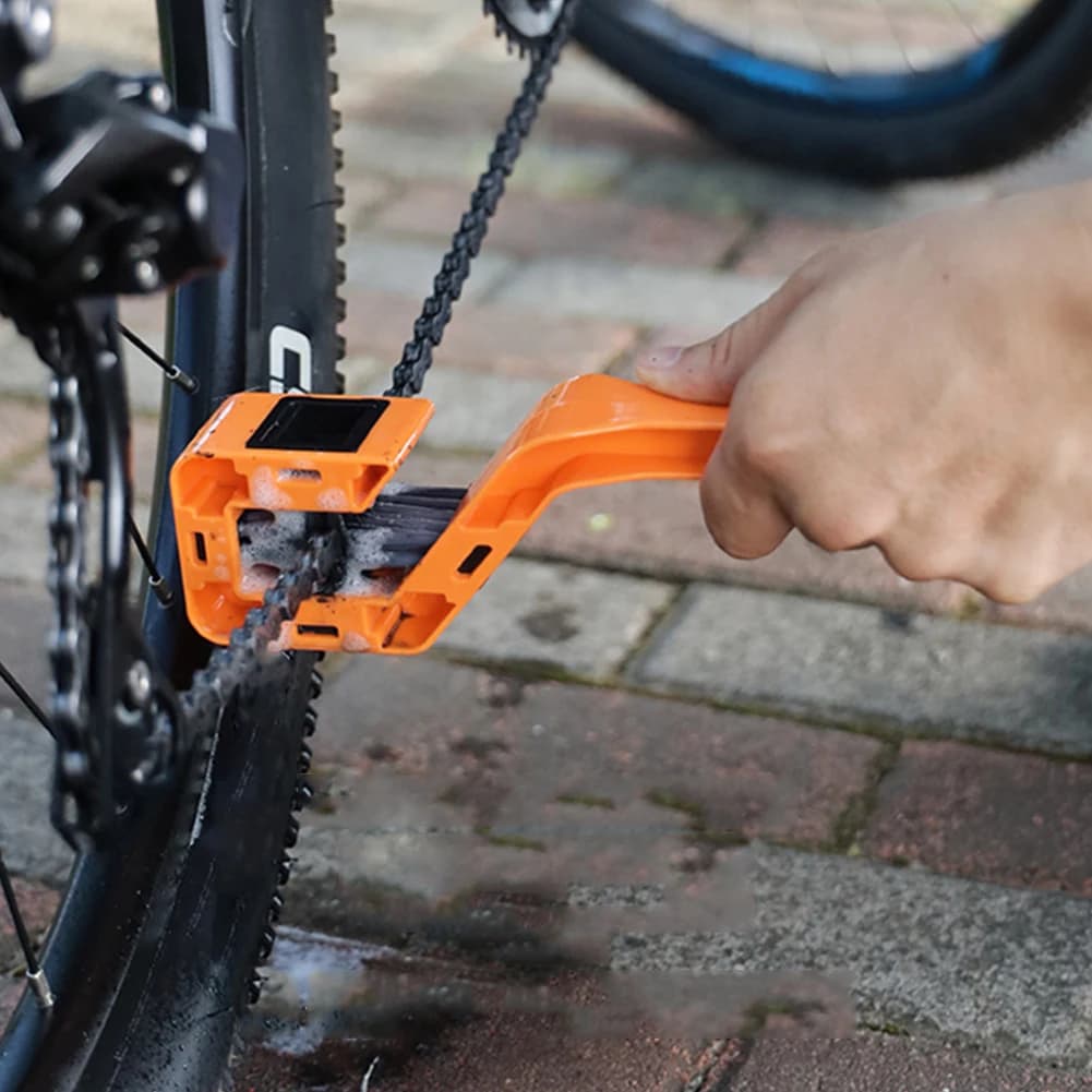 Spazzola per Pulizia Catena Bicicletta a Doppia Testa, Pulitore Multifunzione Portatile per Catena e Ingranaggi