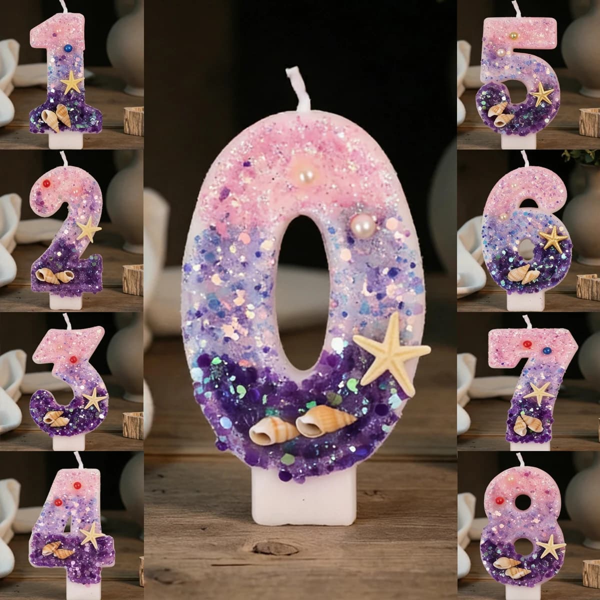 Candela Decorativa per Torta di Compleanno con Numeri da 0 a 9, Effetto Sfumato a Tre Colori, Stile Sirena